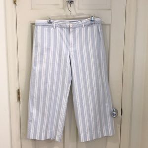 Pale Blue striped cropped wide leg pants